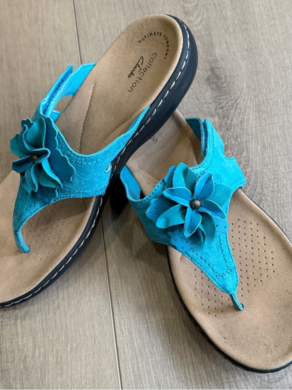 Clarks Laurieann Gema Women’s US 8 Turquoise Leather Adjustable Flat Sandals - Picture 2 of 15